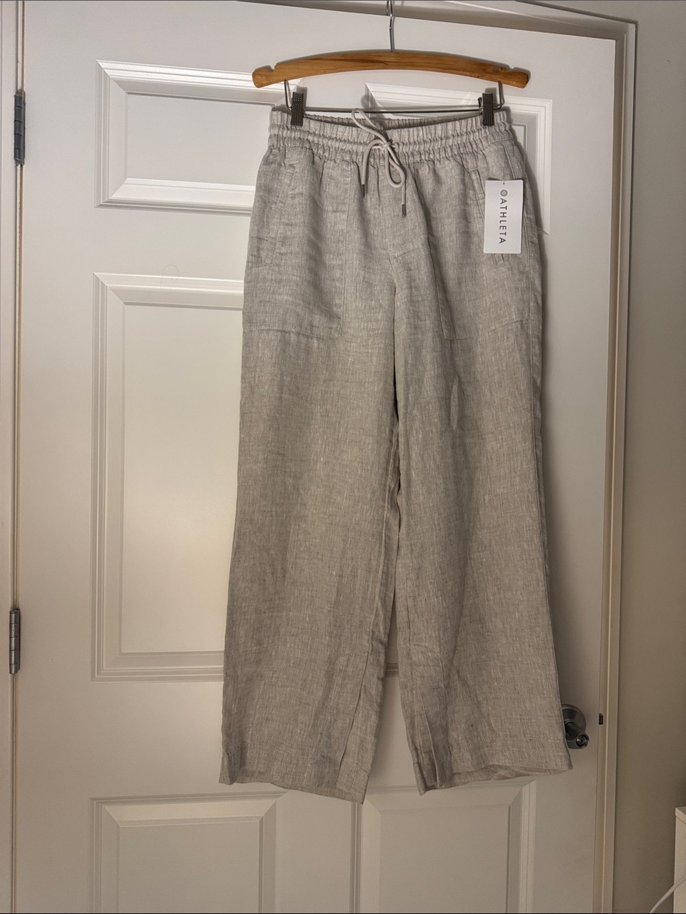 Athleta Natural Light (tan) Gray Retreat Linen Drawstring Wide-Leg Pants